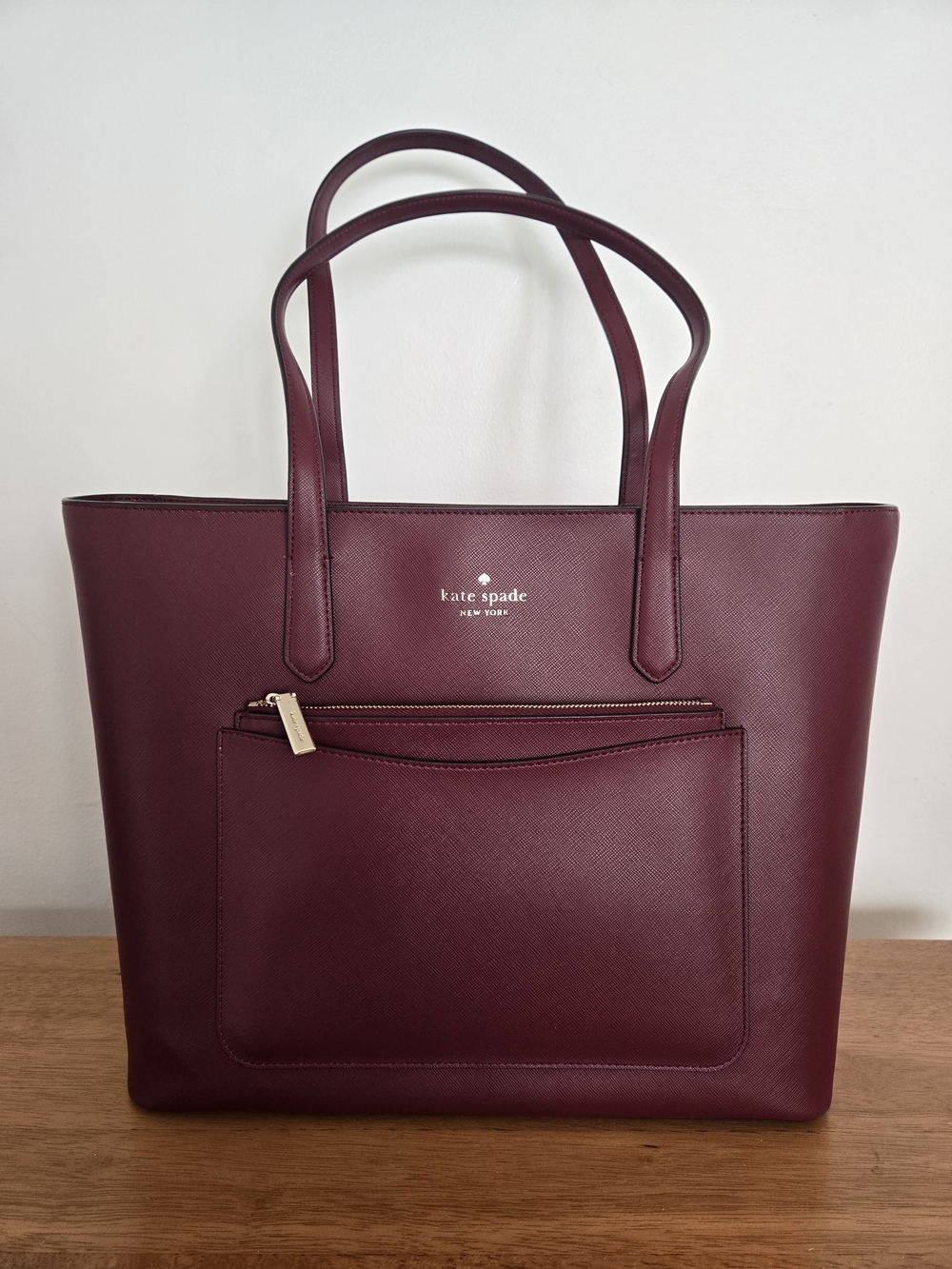 Kate Spade Maroon Leather Tote with Matching Pouch - Picture 2 of 5
